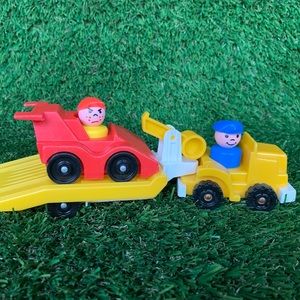 Vintage Fisher Price Little People Race Car and Trailer